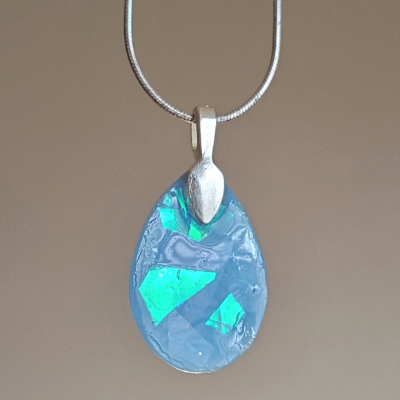 Handmade Blue faux Opal Teardrop Pendant - Picture 4 of 8
